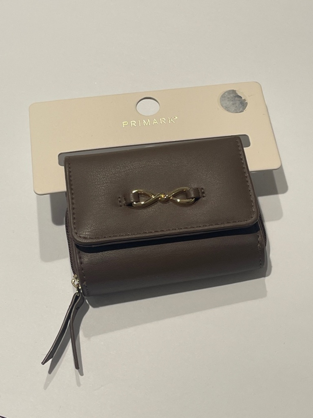Primark NWT Chocolate Brown Mini Wallet with Gold Twist Detail trifold